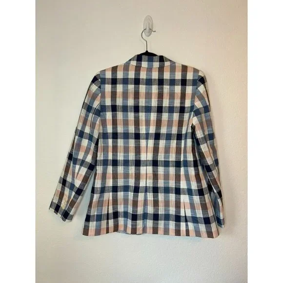 Talbots women's 6 pink navy blue plaid long sleeve single button suit blazer NWT - Picture 8 of 8